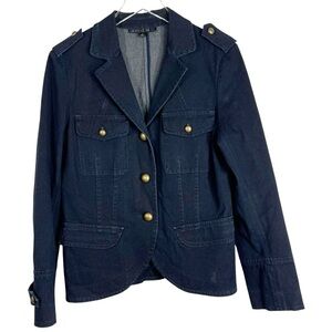 LAFAYETTE 148 Military Inspired Dark Blue Stretch Denim Blazer Women's 8